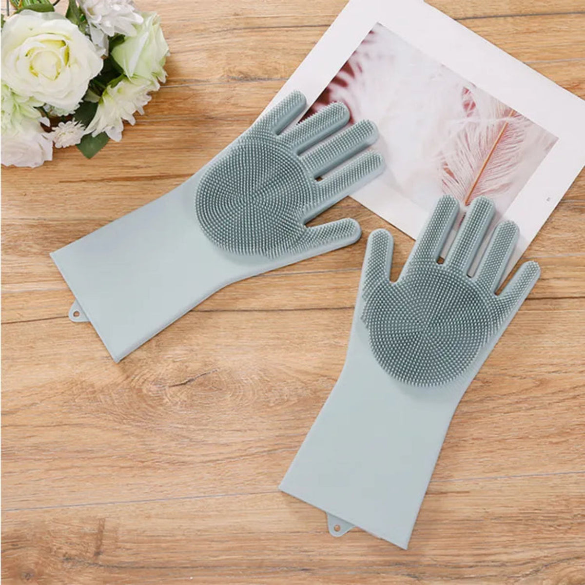 Zidello Silicone Dish Washing Gloves – Non-Slip Waterproof Scrubber Gloves for Kitchen Cleaning