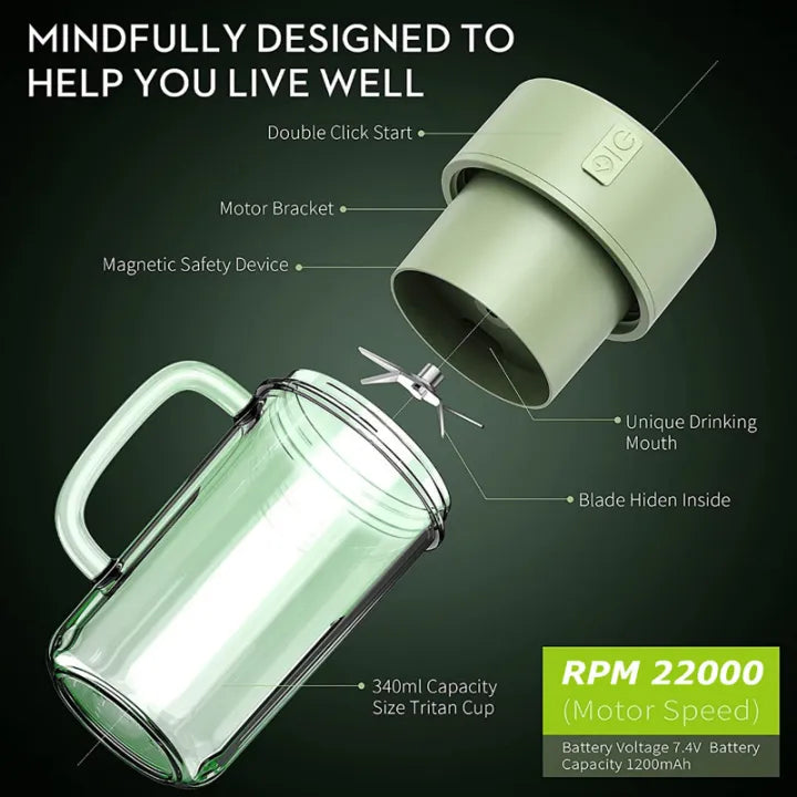 2 In 1 Mini Portable USB Rechargeable High Quality 6 Blades Crusher Juicer