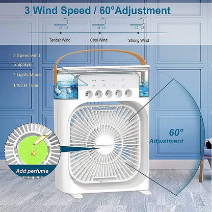 Portable Air Cooler Fan – 3 Speed Mist Cooling Fan with LED Light & Timer