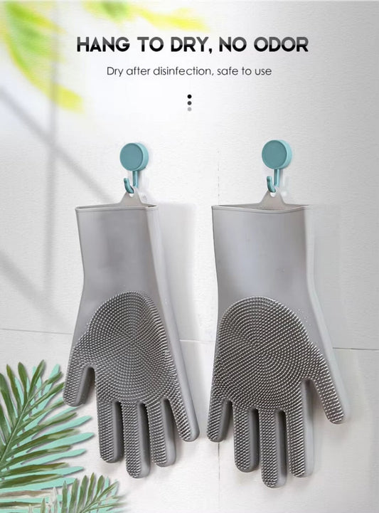 Zidello Silicone Dish Washing Gloves – Non-Slip Waterproof Scrubber Gloves for Kitchen Cleaning